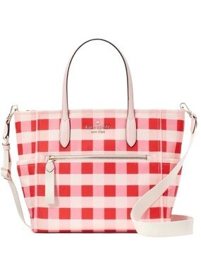 Kate Spade Chelsea Gingham pink multi Tote with Detachable Strap Bag